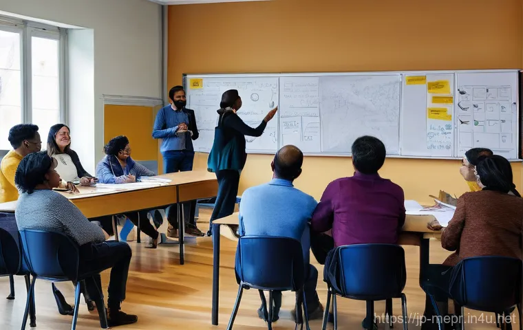 정책 커뮤니케이션 - **Prompt 2: Digital Clarity for Complex Policies**
    "A vibrant, modern office space or cafe setti...