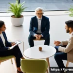 언론홍보학 필수 서적 - **Prompt:** A diverse group of people, male and female, of varying ages, are gathered in a bright, m...