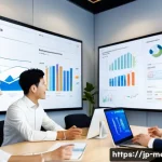 홍보 이벤트 기획 - A modern Japanese event planning office scene featuring a diverse team of professionals discussing d...