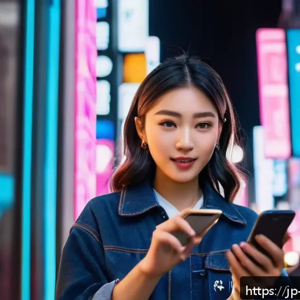 미디어 콘텐츠 기획 - A vibrant and dynamic short video scene featuring a young Japanese woman in trendy casual clothing, ...
