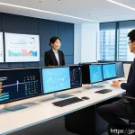 미디어 빅데이터 분석 - A modern Japanese office scene featuring a diverse team of data scientists and marketing professiona...